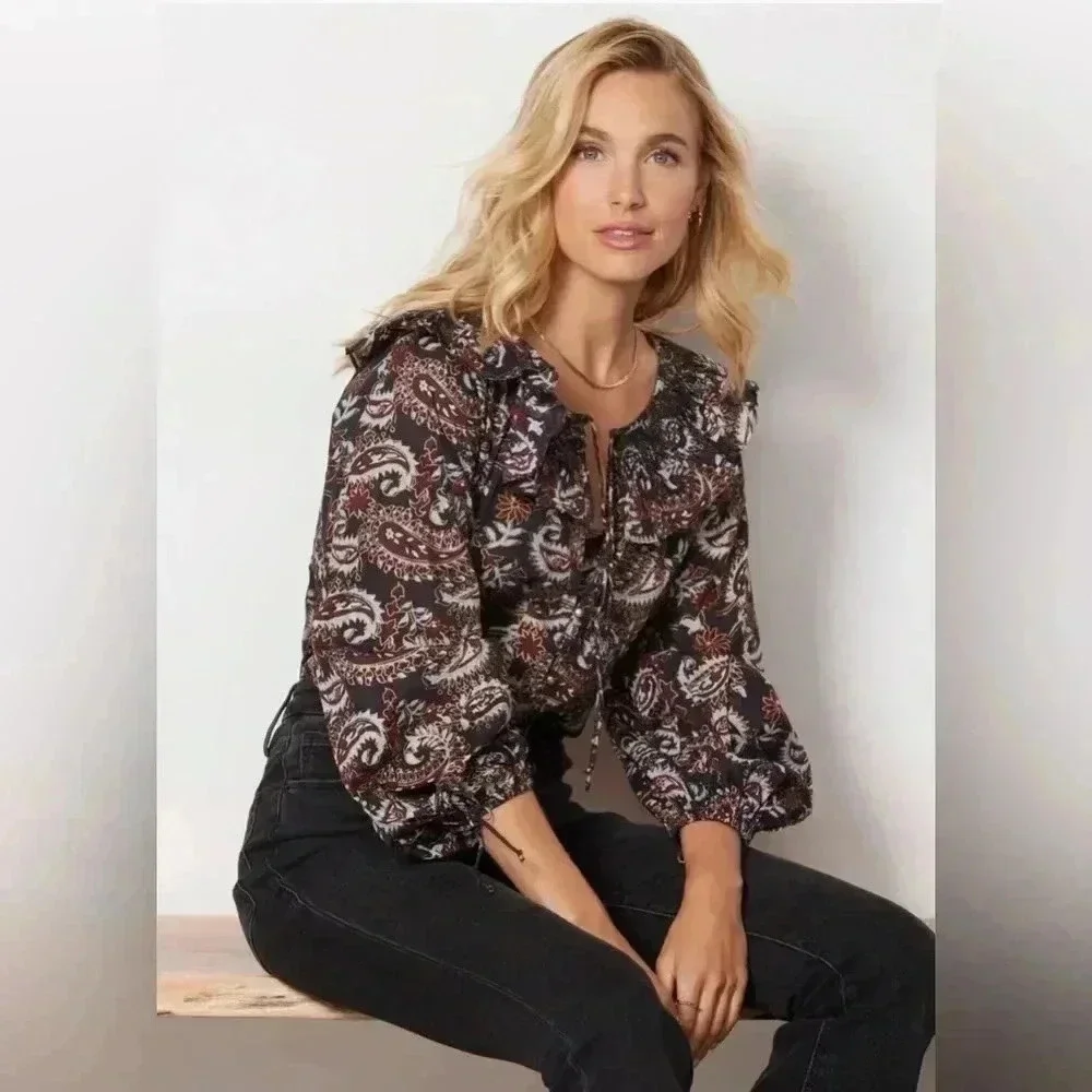 Cleobella Boho Jillian Blouse Avalon Block Print